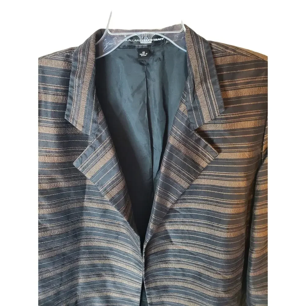 Linda Allard Ellen Tracy Silk Open Style Striped Topper Jacket, Size 10